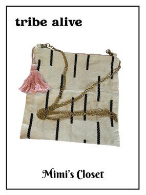 TRIBE ALIVE Fold Over Canvas Clutch/Crossover Bag Removeable Gold Link Chain